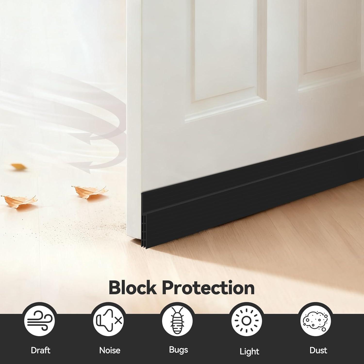 image:imageDoor Draft Stopper Weather Stripping Ohuhu 2 Pack 39 L x 2 W Under Door Bottom Seal Strip Sweep 1 Widened Backing Adhesive Blocker Gap Filler Flexible Noise Insulation Draft Guard Bottom of DoorBlack