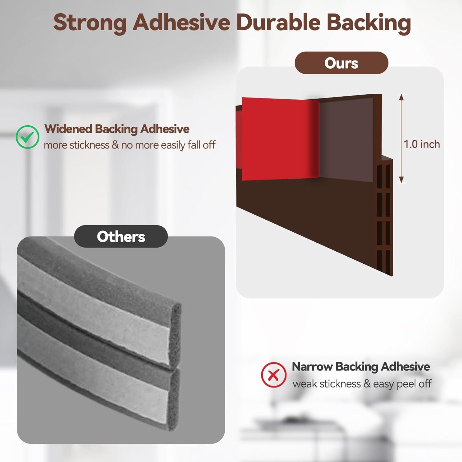 image:imageDoor Draft Stopper Weather Stripping Ohuhu 2 Pack 39 L x 2 W Under Door Bottom Seal Strip Sweep 1 Widened Backing Adhesive Blocker Gap Filler Flexible Noise Insulation Draft Guard Bottom of DoorBrown