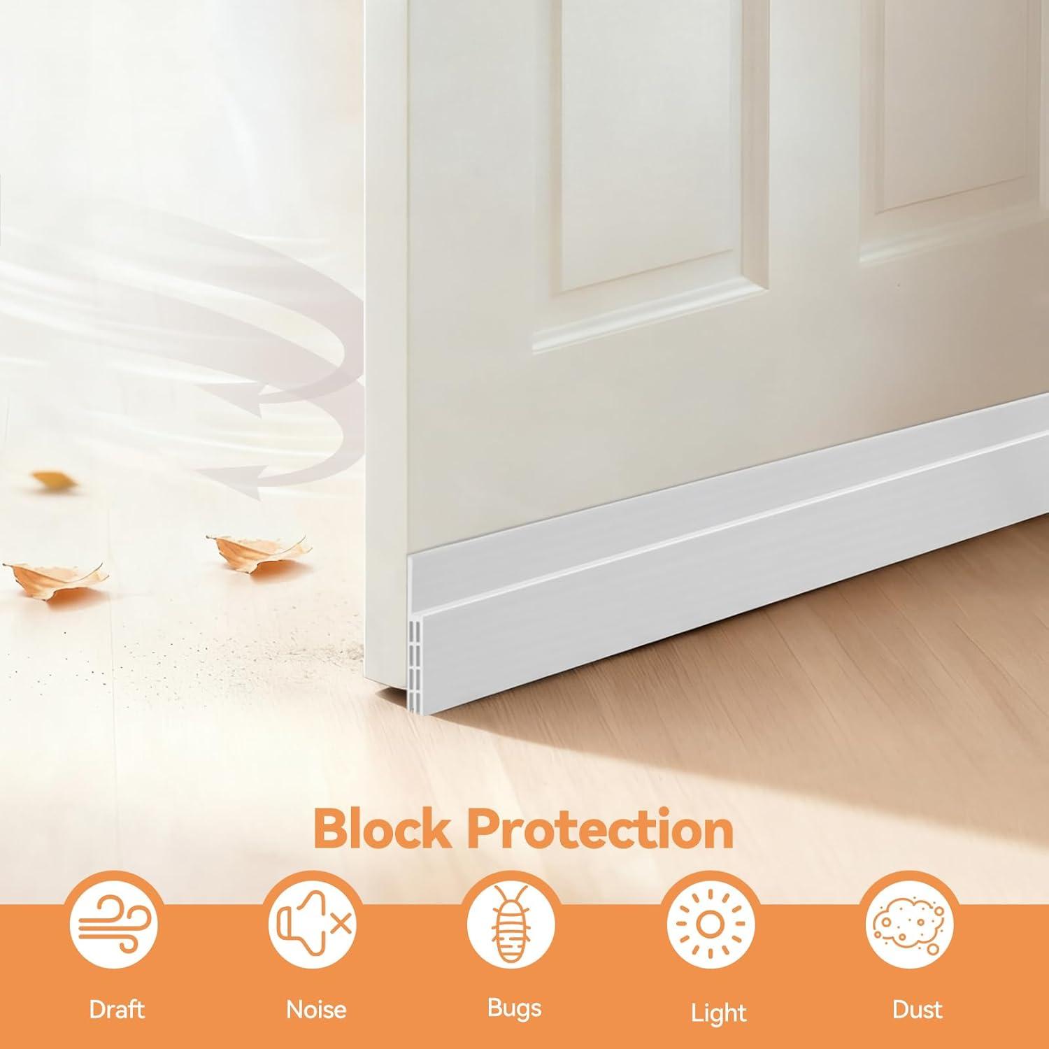 image:imageDoor Draft Stopper Weather Stripping Ohuhu 2 Pack 39 L x 2 W Under Door Bottom Seal Strip Sweep 1 Widened Backing Adhesive Blocker Gap Filler Flexible Noise Insulation Draft Guard Bottom of DoorWhite