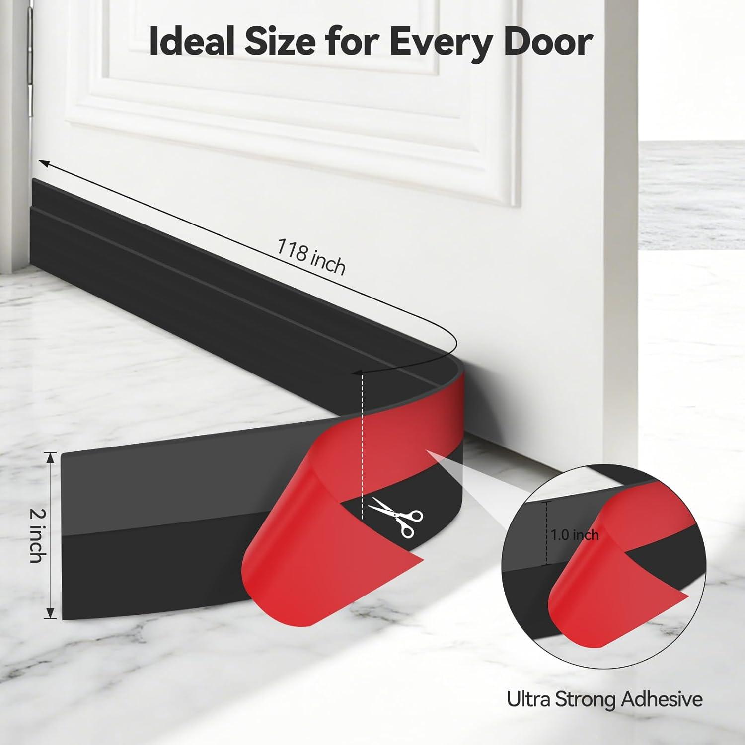 image:imageDoor Draft Stopper Weather Stripping Ohuhu 2 Pack 39 L x 2 W Under Door Bottom Seal Strip Sweep 1 Widened Backing Adhesive Blocker Gap Filler Flexible Noise Insulation Draft Guard Bottom of DoorBlack