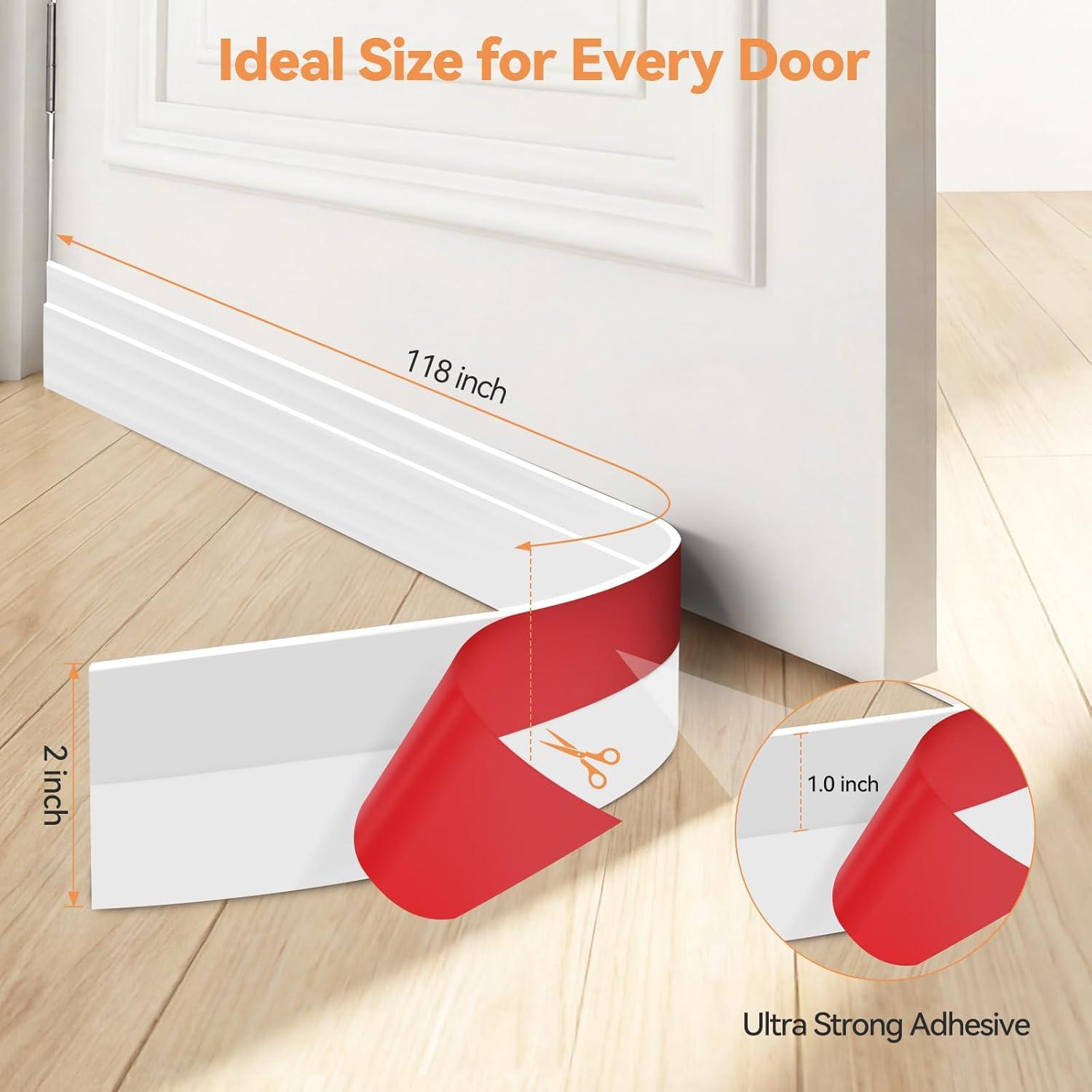 image:imageDoor Draft Stopper Weather Stripping Ohuhu 2 Pack 39 L x 2 W Under Door Bottom Seal Strip Sweep 1 Widened Backing Adhesive Blocker Gap Filler Flexible Noise Insulation Draft Guard Bottom of DoorWhite