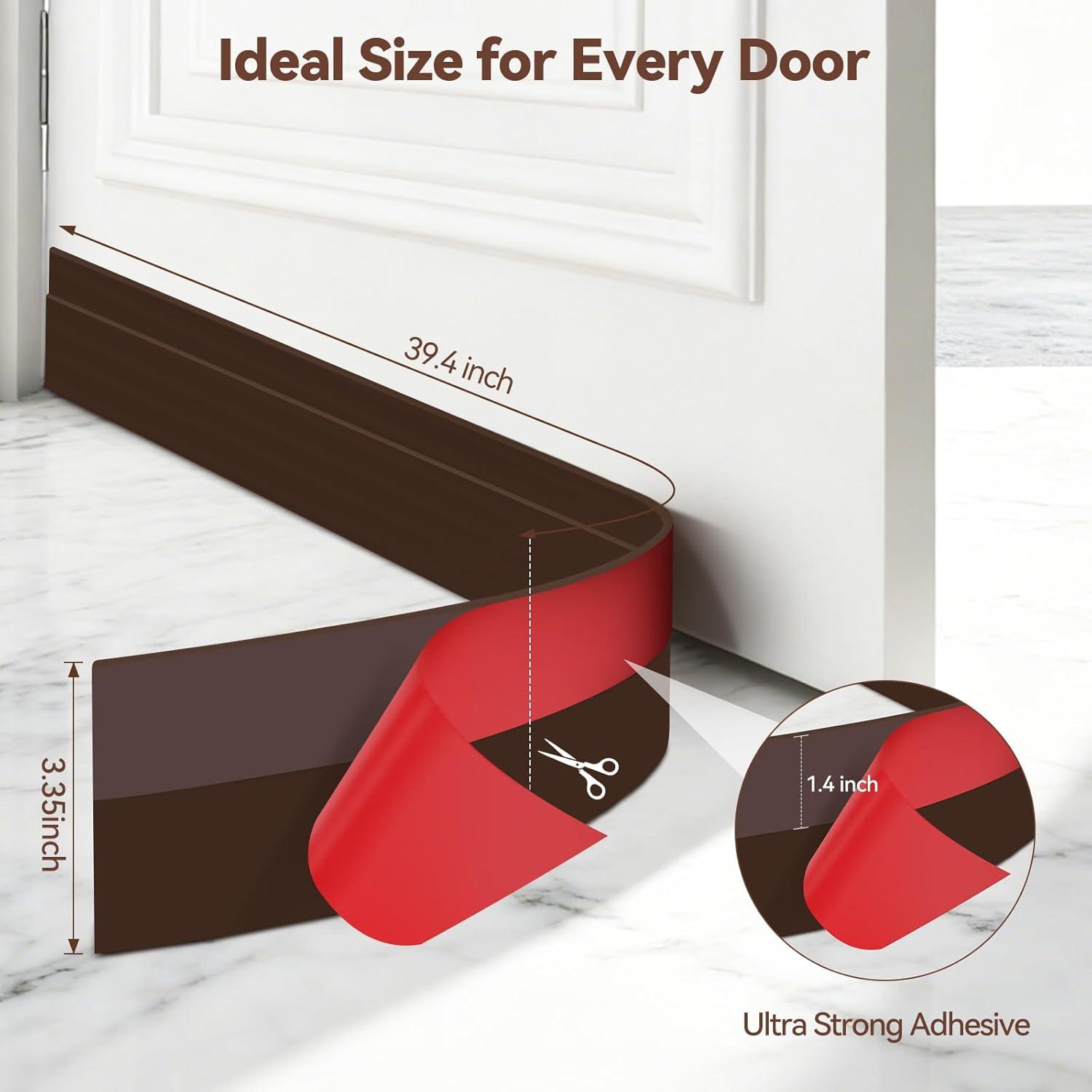 image:imageDoor Draft Stopper Weather Stripping Ohuhu 2 Pack 39 L x 2 W Under Door Bottom Seal Strip Sweep 1 Widened Backing Adhesive Blocker Gap Filler Flexible Noise Insulation Draft Guard Bottom of DoorBrown