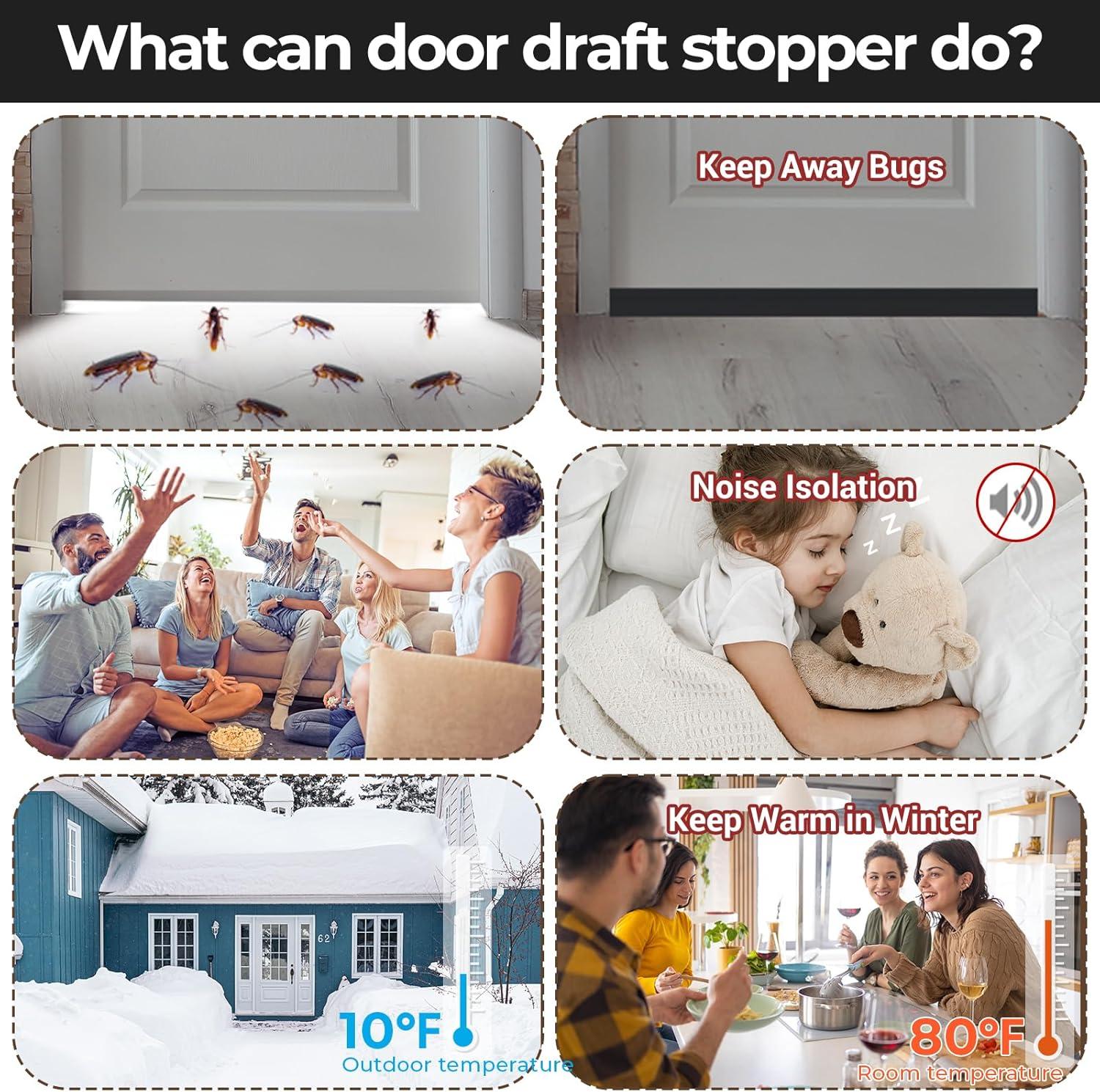 image:imageDoor Draft Stopper Weather Stripping Ohuhu 2 Pack 39 L x 2 W Under Door Bottom Seal Strip Sweep 1 Widened Backing Adhesive Blocker Gap Filler Flexible Noise Insulation Draft Guard Bottom of DoorBlack