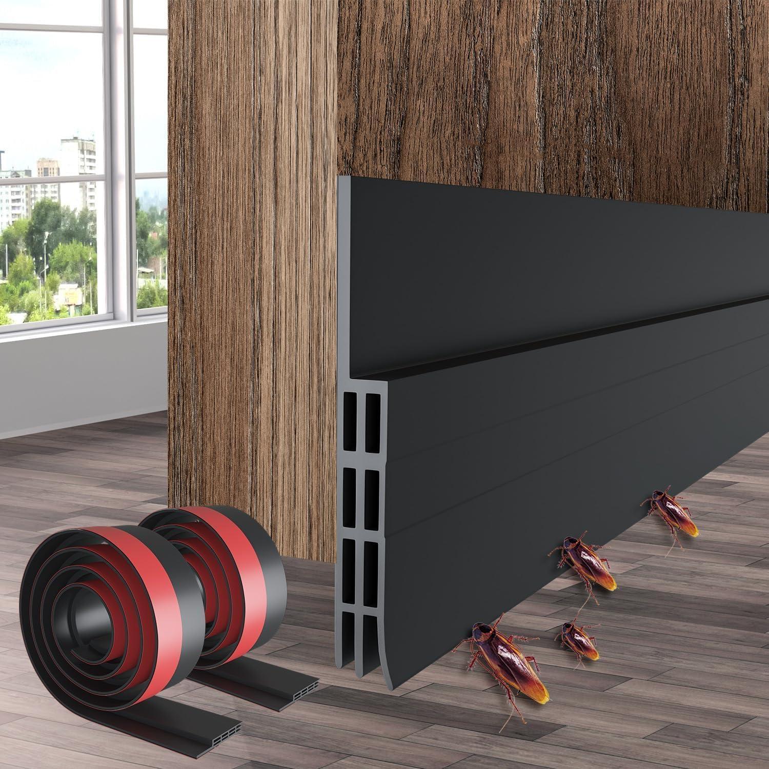 image:imageDoor Draft Stopper Weather Stripping Ohuhu 2 Pack 39 L x 2 W Under Door Bottom Seal Strip Sweep 1 Widened Backing Adhesive Blocker Gap Filler Flexible Noise Insulation Draft Guard Bottom of DoorBlack