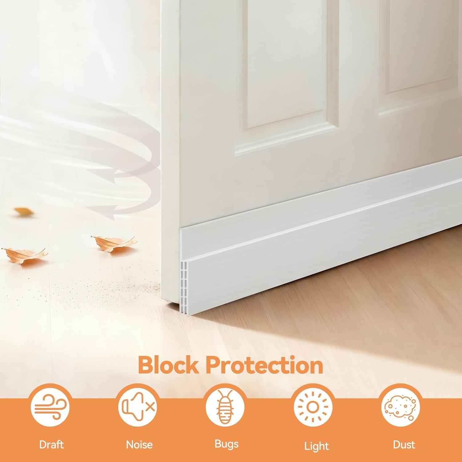 image:imageDoor Draft Stopper Weather Stripping Ohuhu 2 Pack 39 L x 2 W Under Door Bottom Seal Strip Sweep 1 Widened Backing Adhesive Blocker Gap Filler Flexible Noise Insulation Draft Guard Bottom of DoorWhite