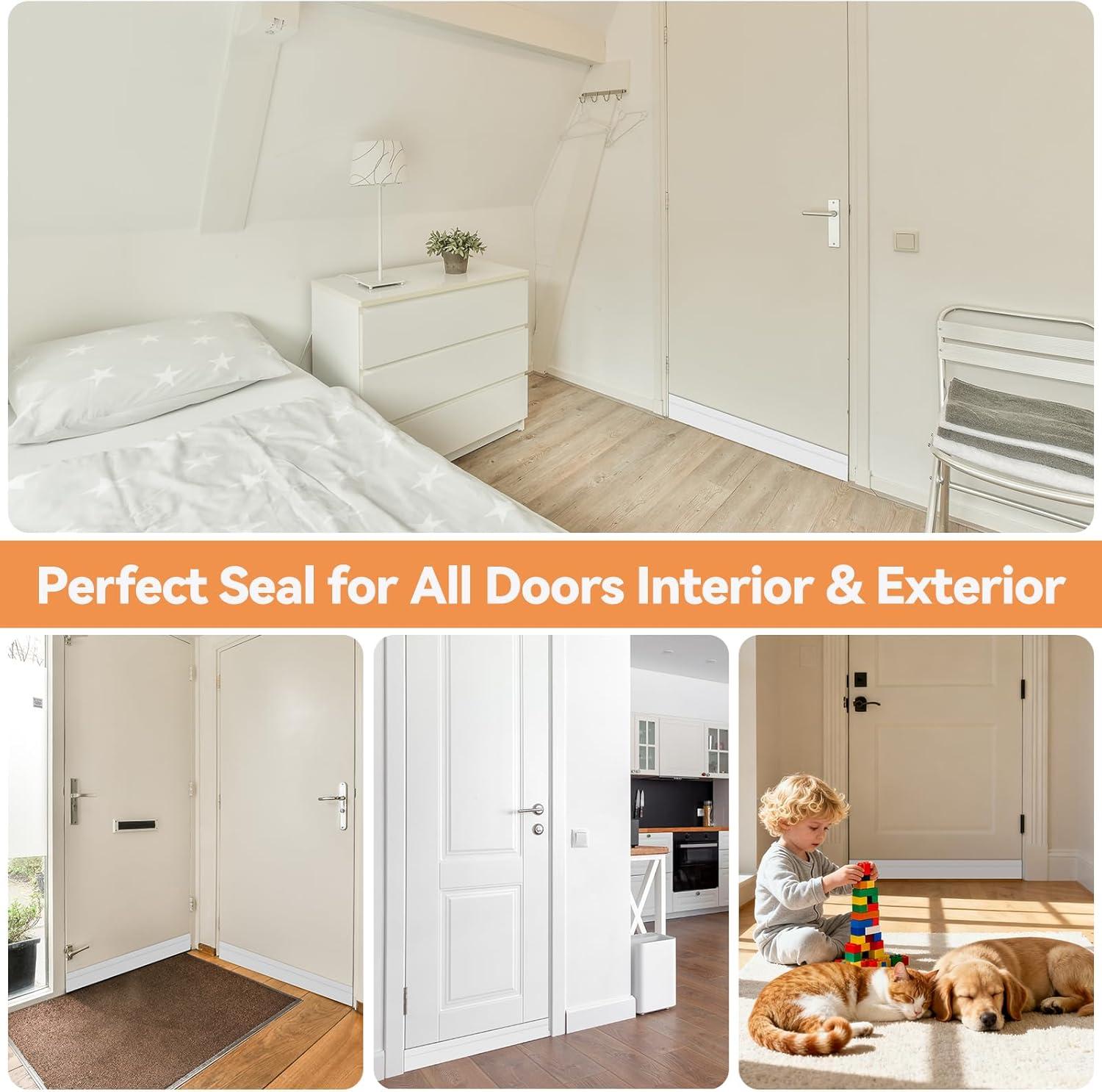 image:imageDoor Draft Stopper Weather Stripping Ohuhu 2 Pack 39 L x 2 W Under Door Bottom Seal Strip Sweep 1 Widened Backing Adhesive Blocker Gap Filler Flexible Noise Insulation Draft Guard Bottom of DoorWhite