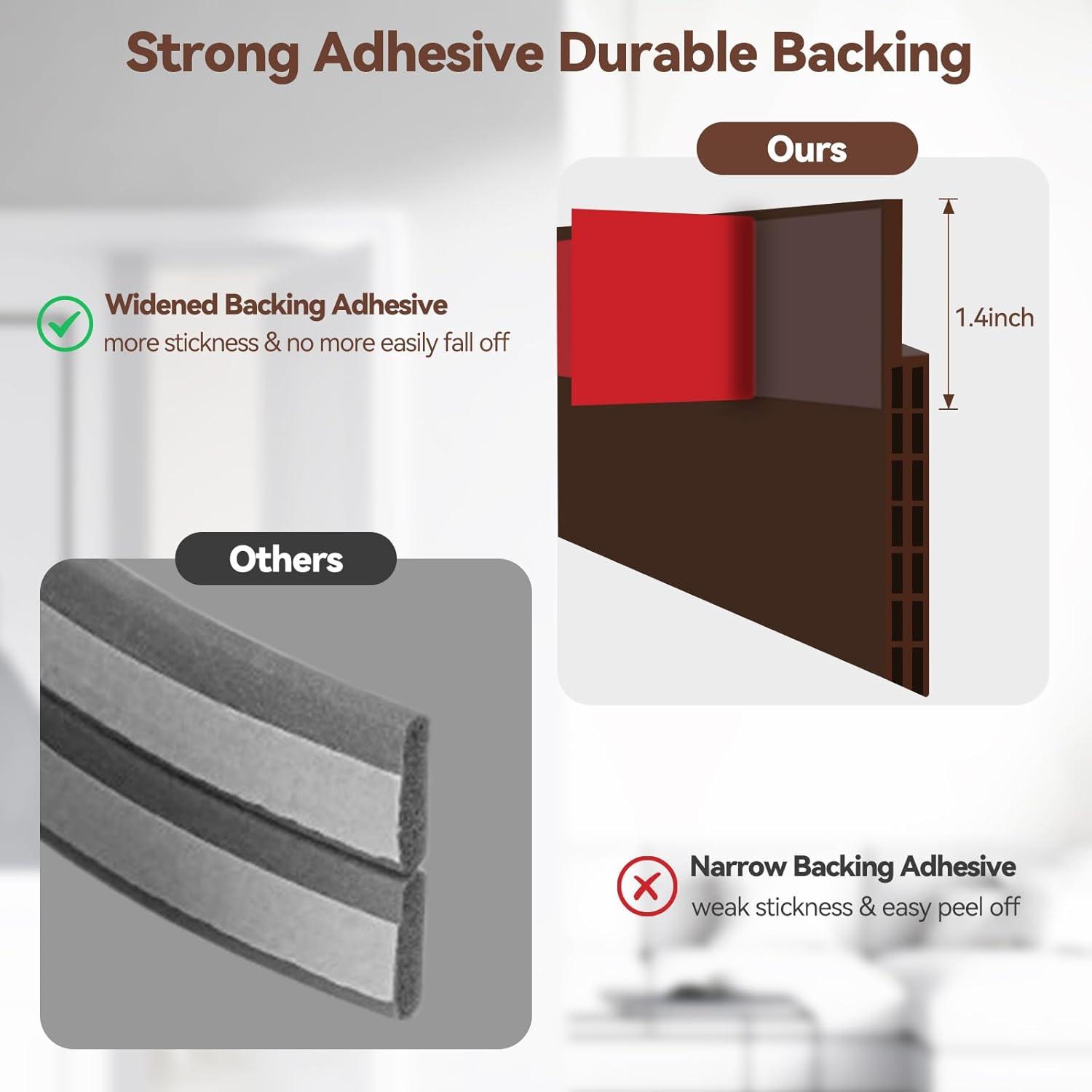 image:imageDoor Draft Stopper Weather Stripping Ohuhu 2 Pack 39 L x 2 W Under Door Bottom Seal Strip Sweep 1 Widened Backing Adhesive Blocker Gap Filler Flexible Noise Insulation Draft Guard Bottom of DoorBrown