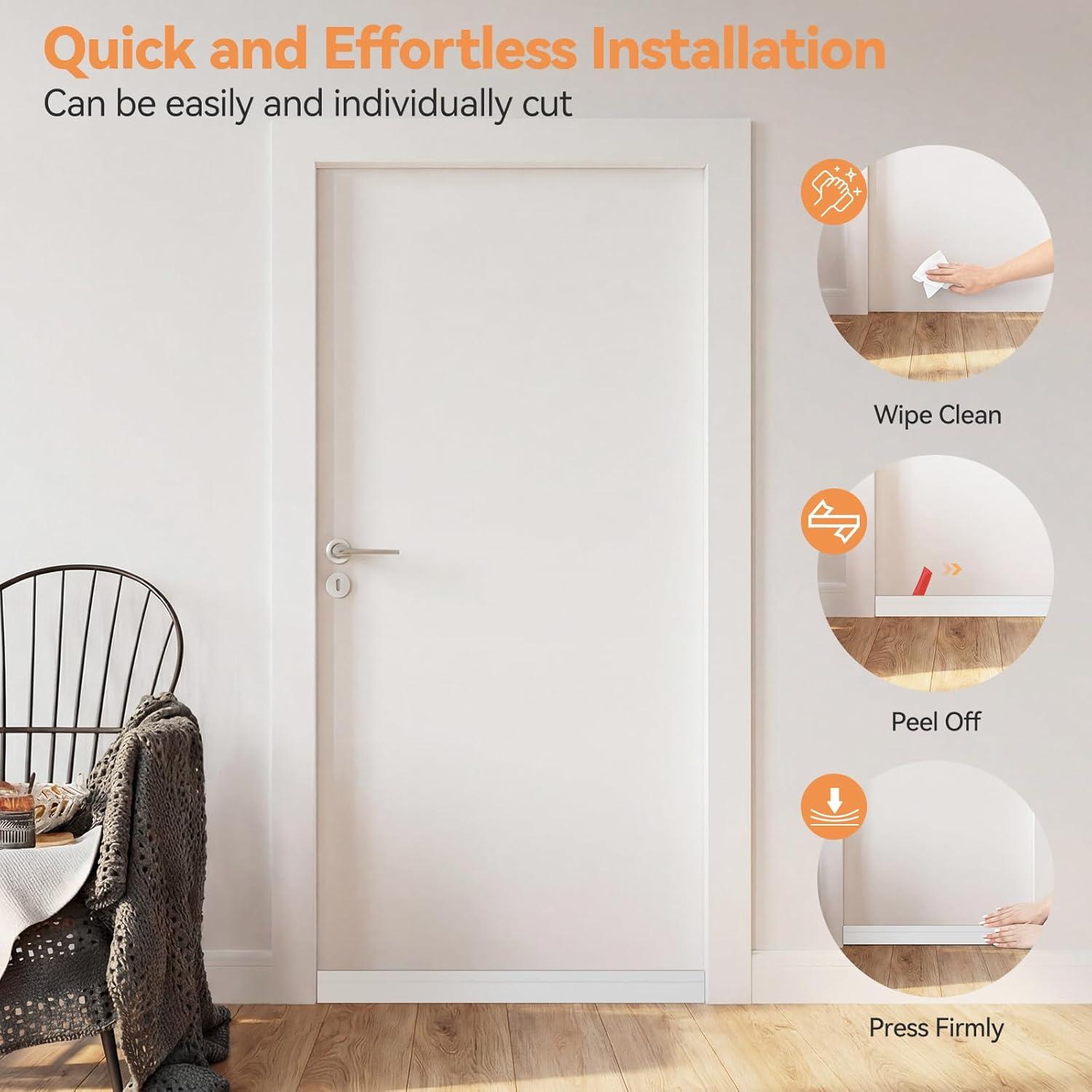 image:imageDoor Draft Stopper Weather Stripping Ohuhu 2 Pack 39 L x 2 W Under Door Bottom Seal Strip Sweep 1 Widened Backing Adhesive Blocker Gap Filler Flexible Noise Insulation Draft Guard Bottom of DoorWhite