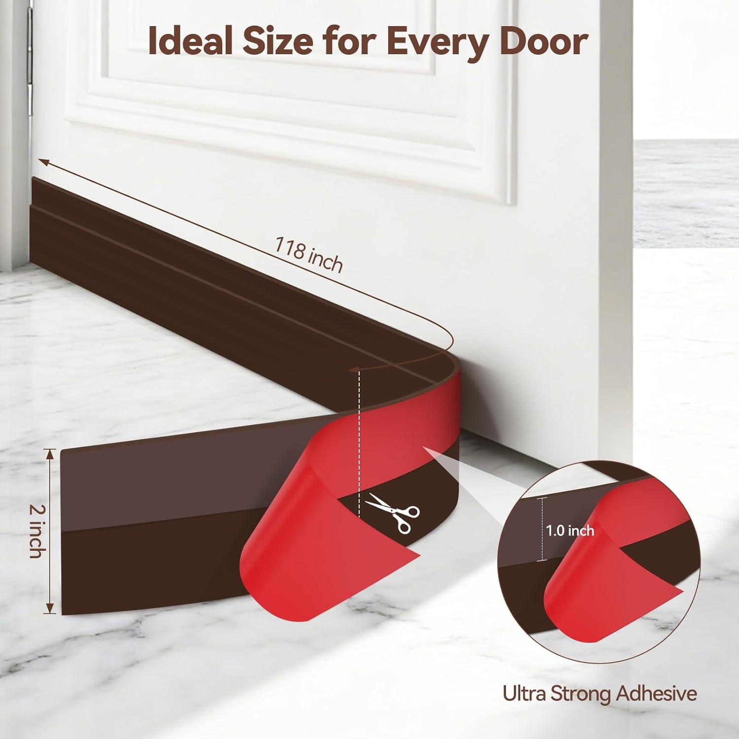 image:imageDoor Draft Stopper Weather Stripping Ohuhu 2 Pack 39 L x 2 W Under Door Bottom Seal Strip Sweep 1 Widened Backing Adhesive Blocker Gap Filler Flexible Noise Insulation Draft Guard Bottom of DoorBrown