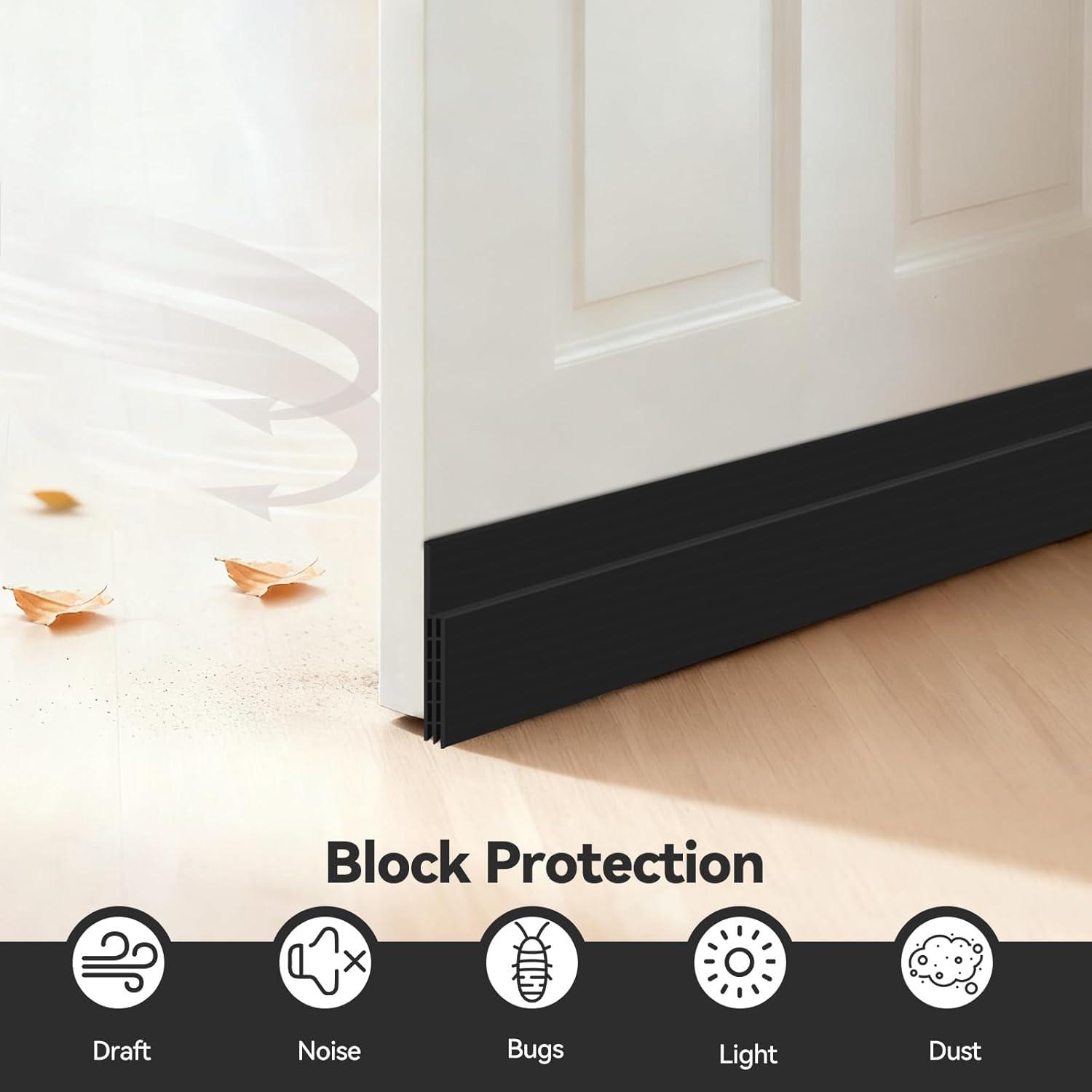 image:imageDoor Draft Stopper Weather Stripping Ohuhu 2 Pack 39 L x 2 W Under Door Bottom Seal Strip Sweep 1 Widened Backing Adhesive Blocker Gap Filler Flexible Noise Insulation Draft Guard Bottom of DoorBlack