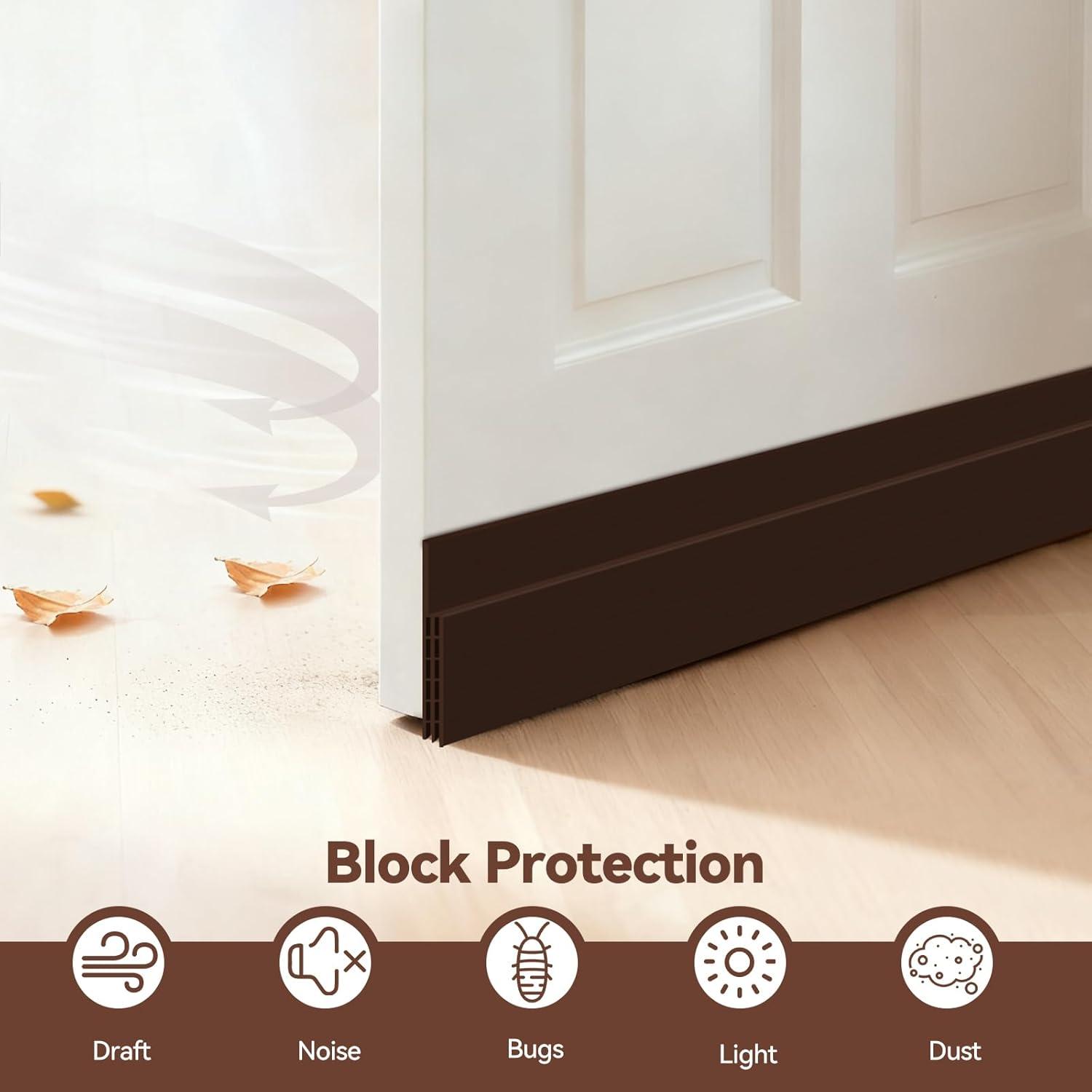 image:imageDoor Draft Stopper Weather Stripping Ohuhu 2 Pack 39 L x 2 W Under Door Bottom Seal Strip Sweep 1 Widened Backing Adhesive Blocker Gap Filler Flexible Noise Insulation Draft Guard Bottom of DoorBrown