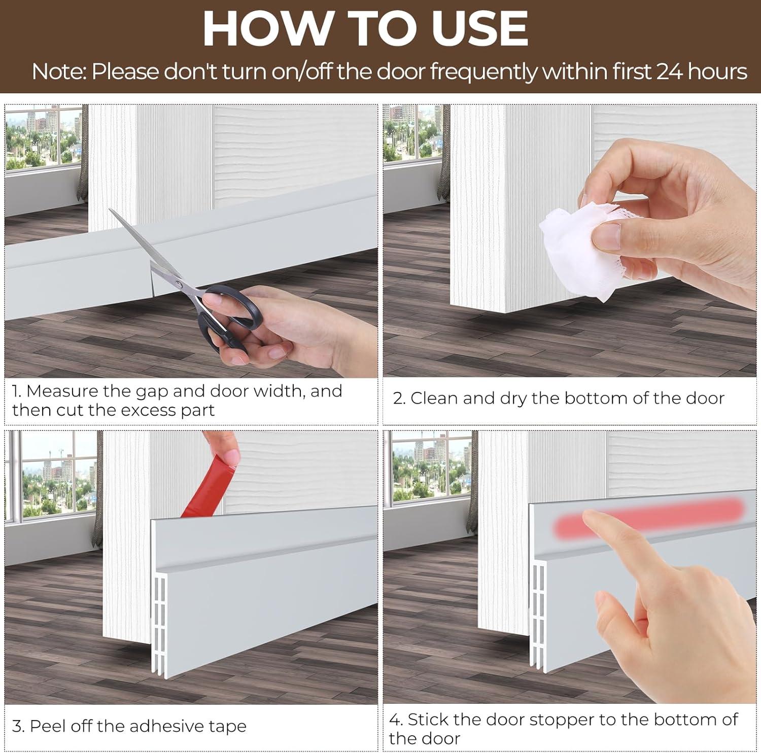 image:imageDoor Draft Stopper Weather Stripping Ohuhu 2 Pack 39 L x 2 W Under Door Bottom Seal Strip Sweep 1 Widened Backing Adhesive Blocker Gap Filler Flexible Noise Insulation Draft Guard Bottom of DoorWhite