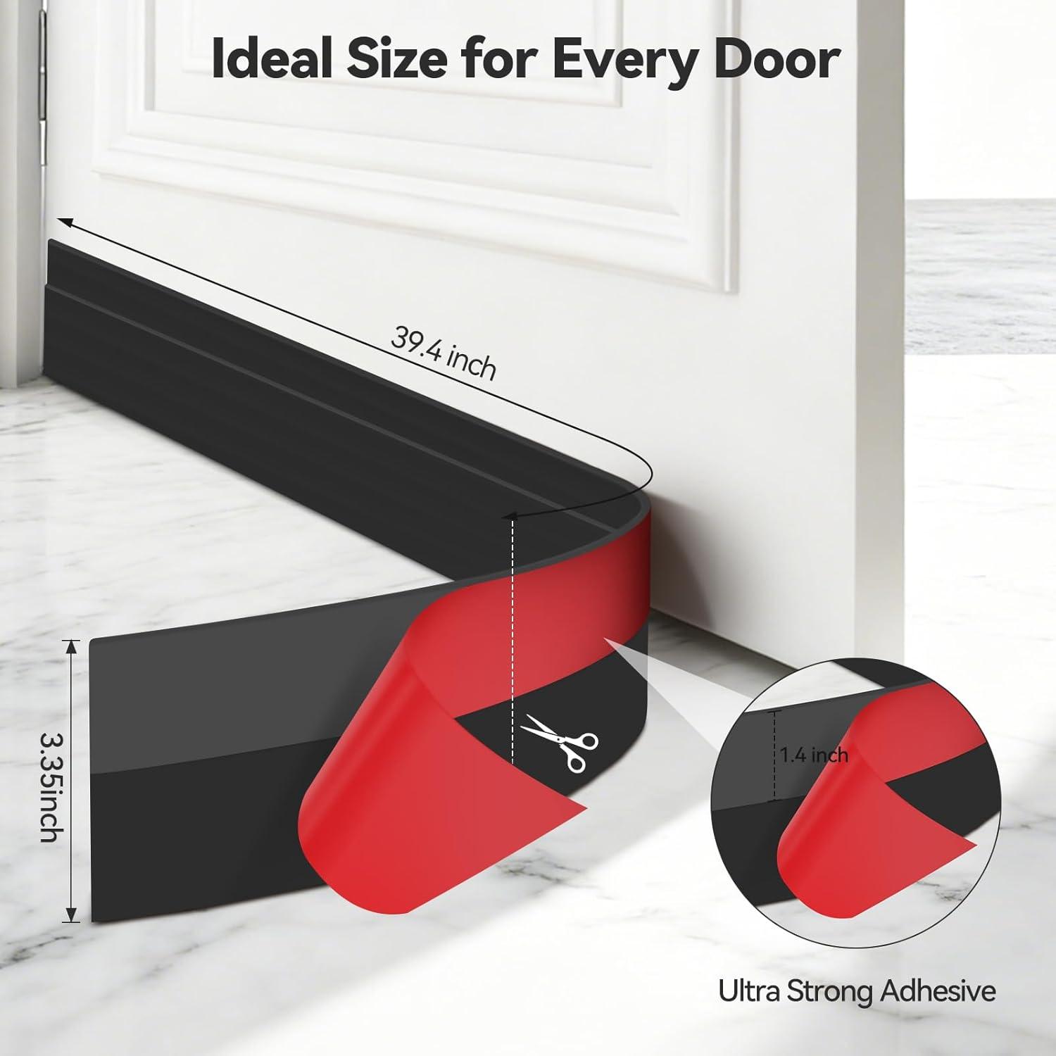 image:imageDoor Draft Stopper Weather Stripping Ohuhu 2 Pack 39 L x 2 W Under Door Bottom Seal Strip Sweep 1 Widened Backing Adhesive Blocker Gap Filler Flexible Noise Insulation Draft Guard Bottom of DoorBlack
