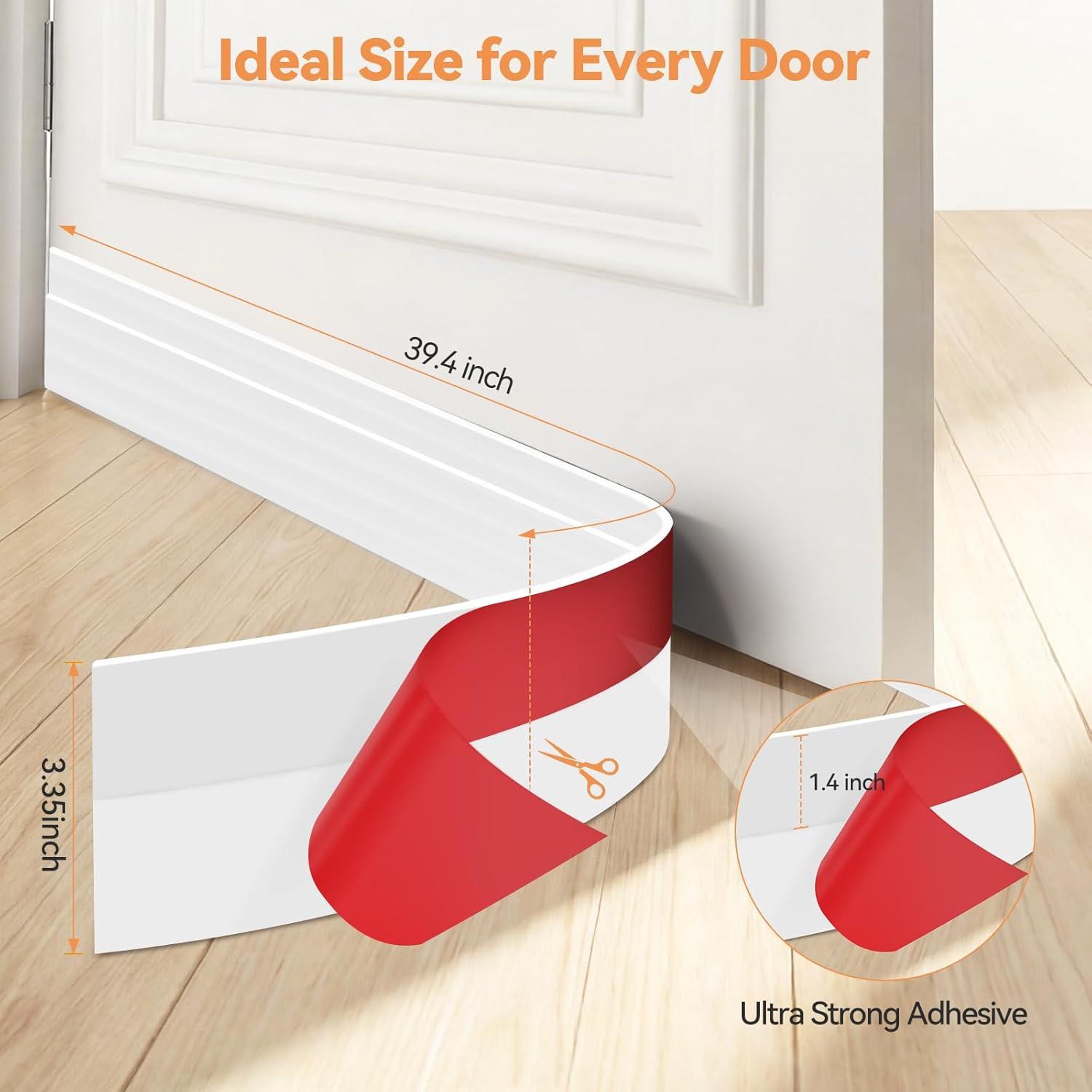 image:imageDoor Draft Stopper Weather Stripping Ohuhu 2 Pack 39 L x 2 W Under Door Bottom Seal Strip Sweep 1 Widened Backing Adhesive Blocker Gap Filler Flexible Noise Insulation Draft Guard Bottom of DoorWhite