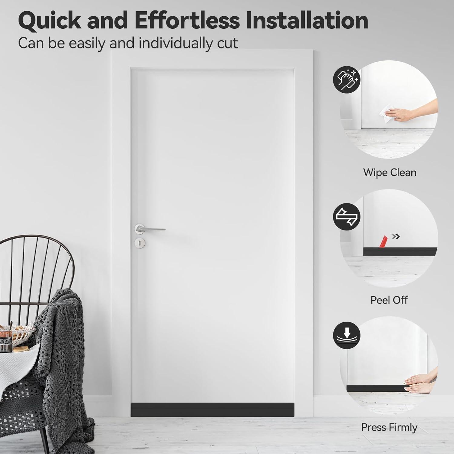image:imageDoor Draft Stopper Weather Stripping Ohuhu 2 Pack 39 L x 2 W Under Door Bottom Seal Strip Sweep 1 Widened Backing Adhesive Blocker Gap Filler Flexible Noise Insulation Draft Guard Bottom of DoorBlack