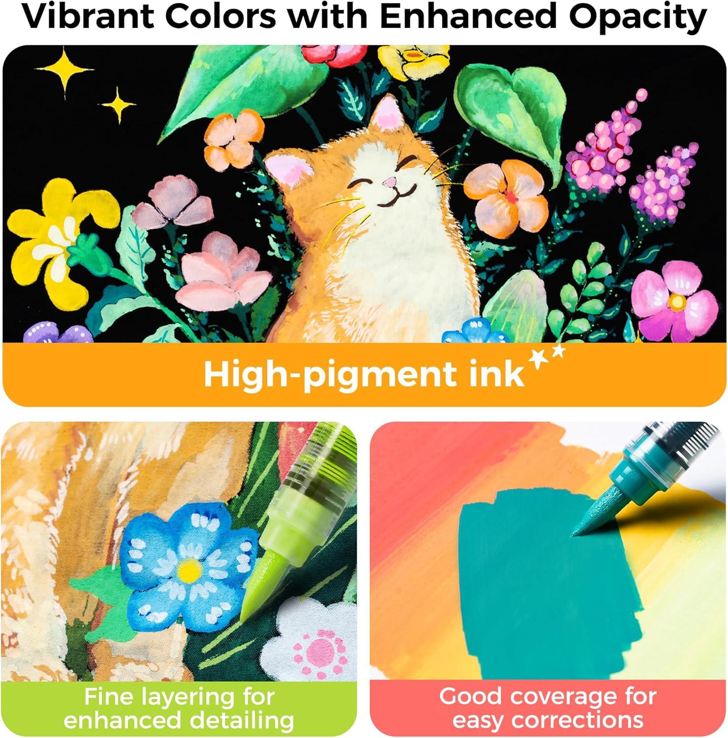 image:imageOhuhu Acrylic Paint Markers Brush Tip 48 Colors Automatic Ink Control Acrylic Markers High Opacity Paint Pens Waterproof Lightfast for Rock Painting 3D Prints Easter Eggs Wood DIY Crafts Kahuku