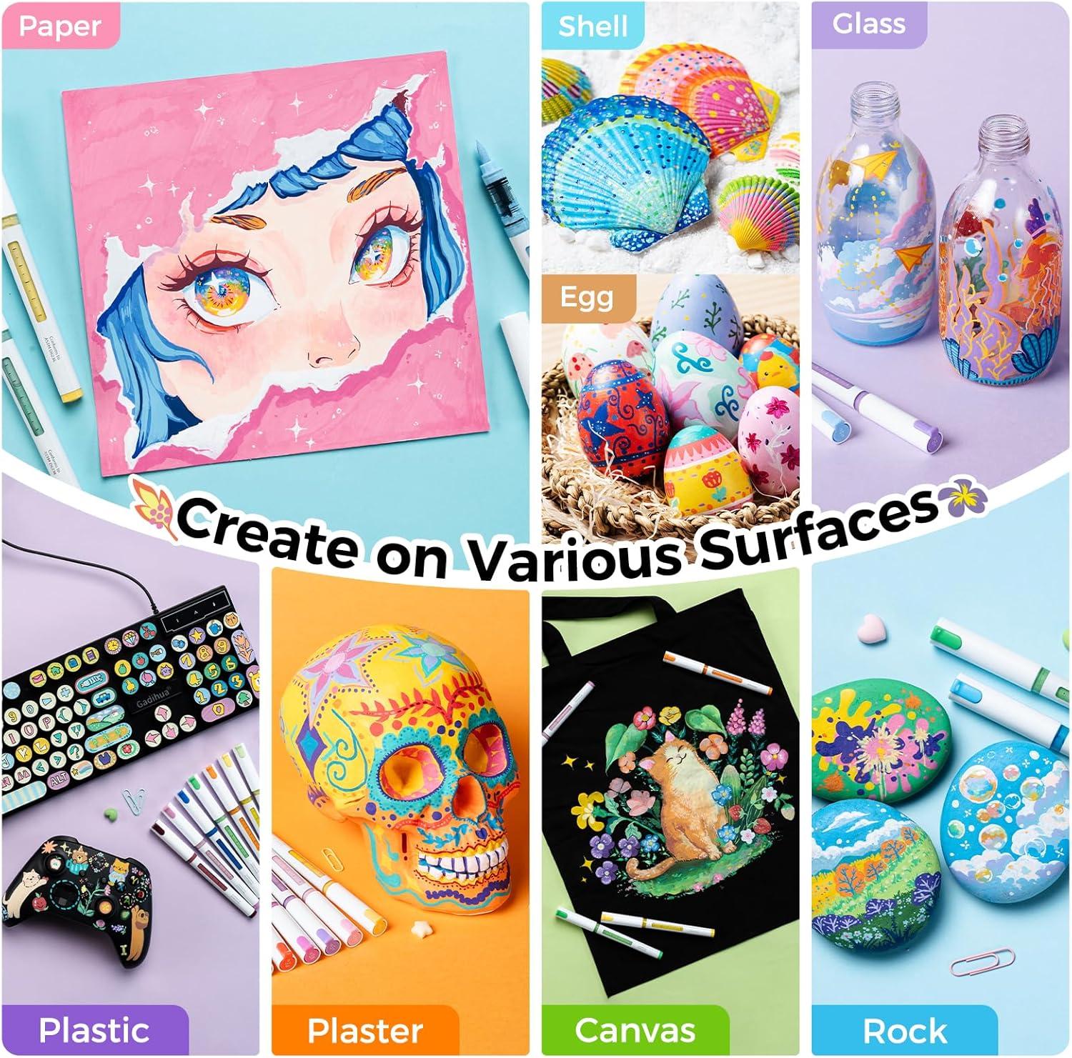 image:imageOhuhu Acrylic Paint Markers Brush Tip 48 Colors Automatic Ink Control Acrylic Markers High Opacity Paint Pens Waterproof Lightfast for Rock Painting 3D Prints Easter Eggs Wood DIY Crafts Kahuku
