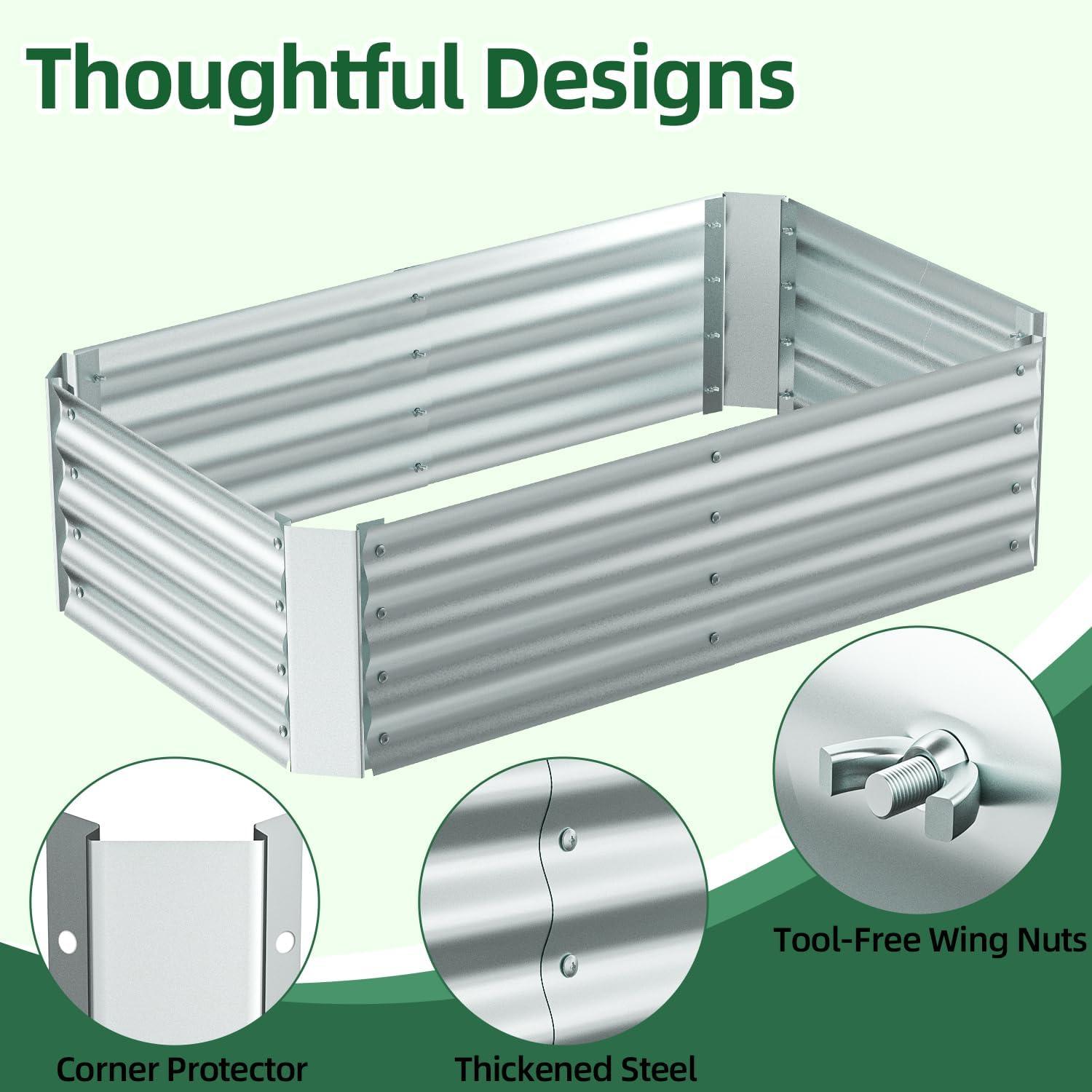 image:imageOhuhu Raised Garden Bed with Cover Outdoor 4x2x1 FT Galvanized Metal Planter Box with PVC Greenhouse Cover Protects Plants from Frost Birds Insects 3in1 Gardening Set for Vegetable Flower Herb4x2x1 ft