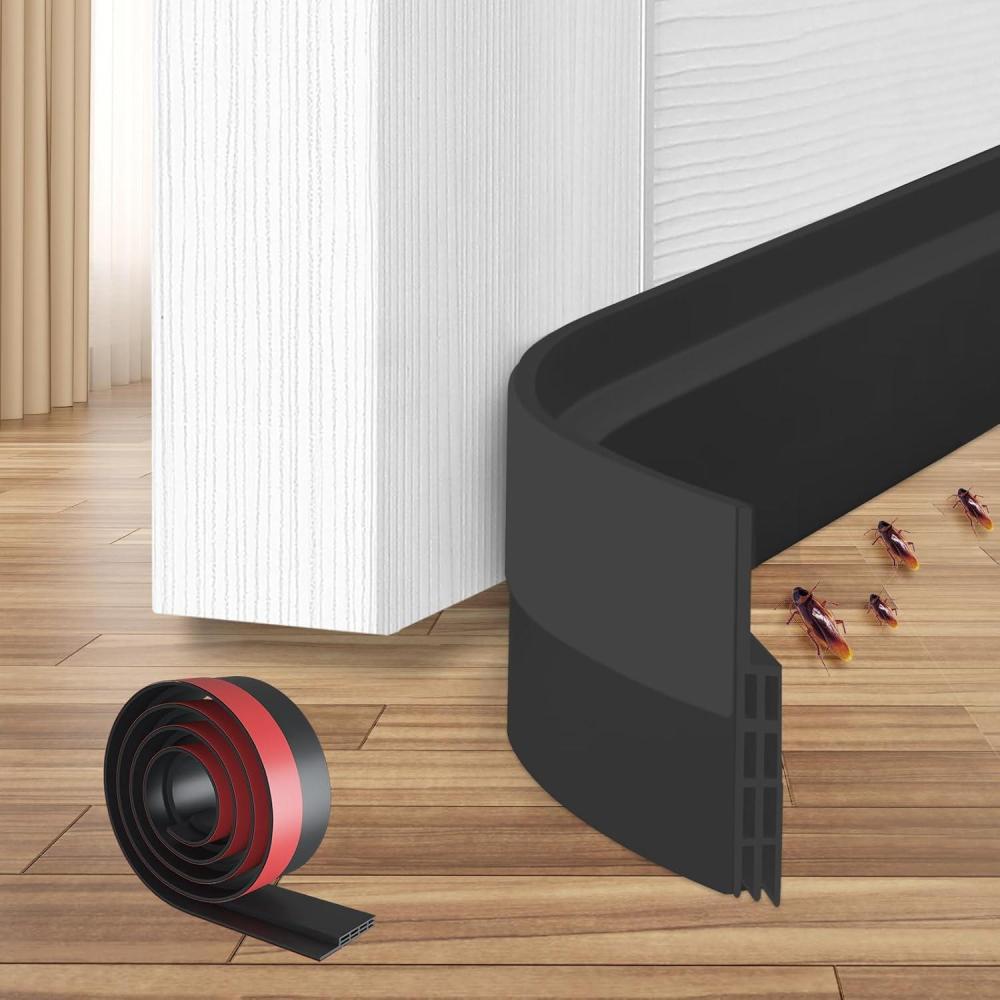 image:imageDoor Draft Stopper Weather Stripping Ohuhu 2 Pack 39 L x 2 W Under Door Bottom Seal Strip Sweep 1 Widened Backing Adhesive Blocker Gap Filler Flexible Noise Insulation Draft Guard Bottom of DoorBlack