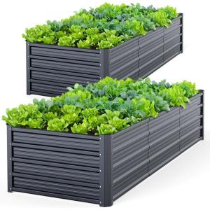 Ohuhu Raised Garden Bed with Cover Outdoor, 4x2x1 FT Galvanized Metal Planter Box with PVC Greenhouse Cover, Protects Plants from Frost Birds Insects, 3-in-1 Gardening Set for Vegetable Flower Herb(8 x 3 x 1.5 ft)