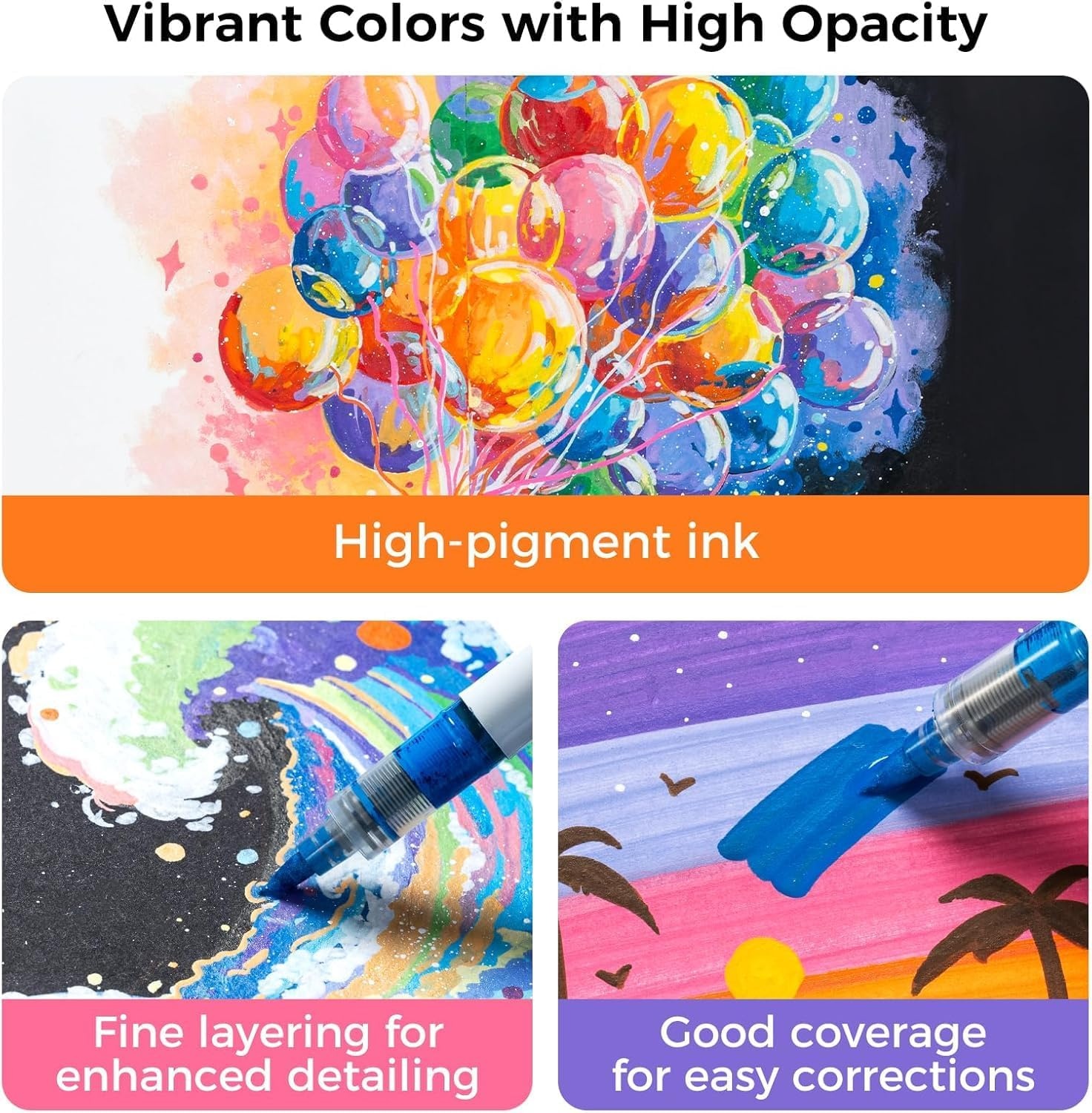 image:imageOhuhu Acrylic Paint Markers Brush Tip 72 Colors Automatic Ink Control Acrylic Markers High Opacity Paint Pens Waterproof Lightfast for Rock Painting 3D Prints Easter Eggs Wood DIY Crafts Nahuku72 Pack Brush