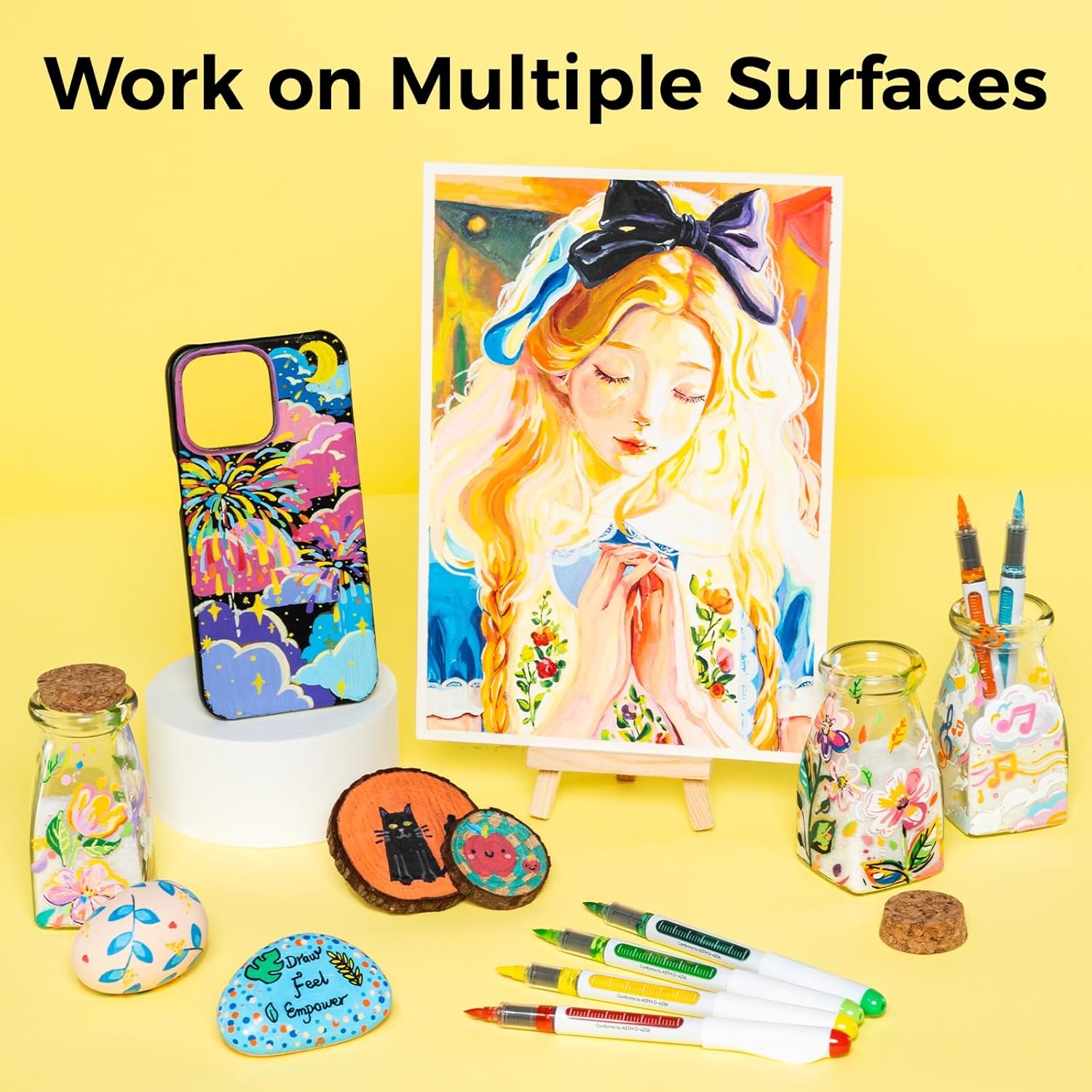 image:imageOhuhu Acrylic Paint Markers Brush Tip 72 Colors Automatic Ink Control Acrylic Markers High Opacity Paint Pens Waterproof Lightfast for Rock Painting 3D Prints Easter Eggs Wood DIY Crafts Nahuku24 Pack Brush
