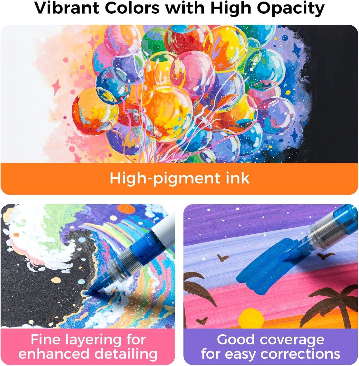 image:imageOhuhu Acrylic Paint Markers Brush Tip 72 Colors Automatic Ink Control Acrylic Markers High Opacity Paint Pens Waterproof Lightfast for Rock Painting 3D Prints Easter Eggs Wood DIY Crafts Nahuku48 Pack Brush