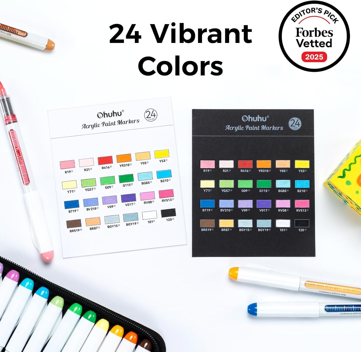 image:imageOhuhu Acrylic Paint Markers Brush Tip 72 Colors Automatic Ink Control Acrylic Markers High Opacity Paint Pens Waterproof Lightfast for Rock Painting 3D Prints Easter Eggs Wood DIY Crafts Nahuku24 Pack Brush
