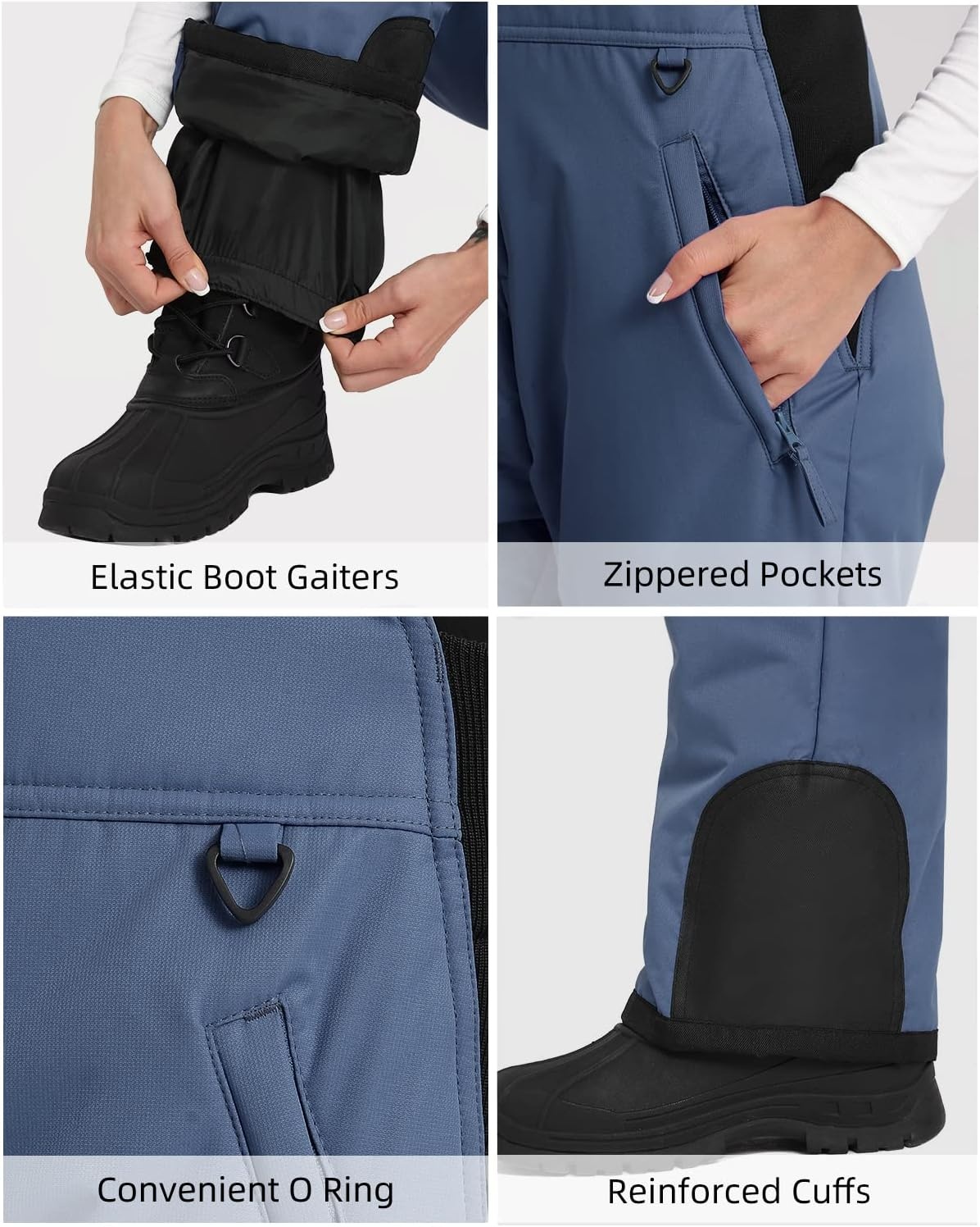 image:imageOhuhu Snow Pants Womens Snow Bibs Essential Insulated Ski Bib Overalls for Women Snowboarding Winter Navy L