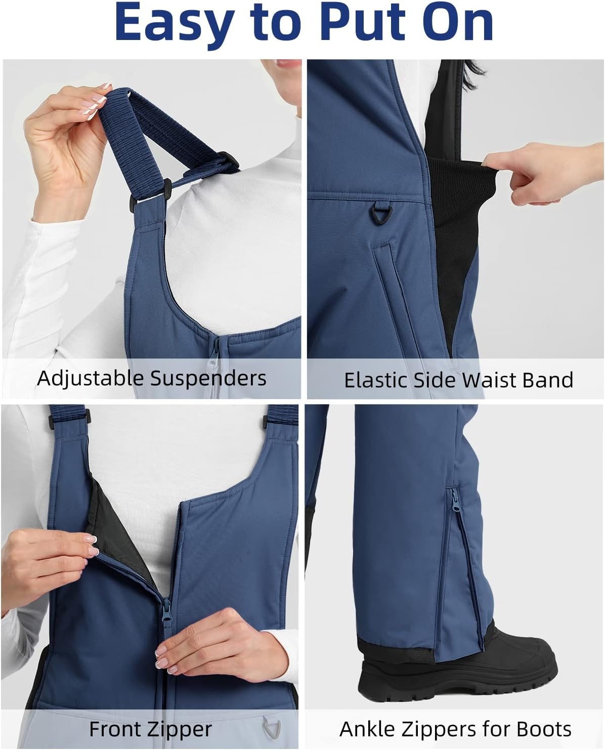 image:imageOhuhu Snow Pants Womens Snow Bibs Essential Insulated Ski Bib Overalls for Women Snowboarding Winter Navy L