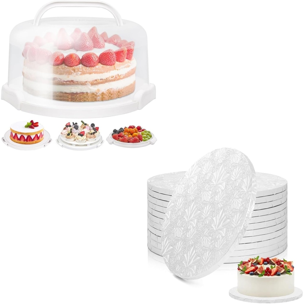 image:imageOhuhu Cake Container Cake Carrier with Lid and Handle BPAFree Cake Holder 12 Pack 10 Inch White Cake Boards