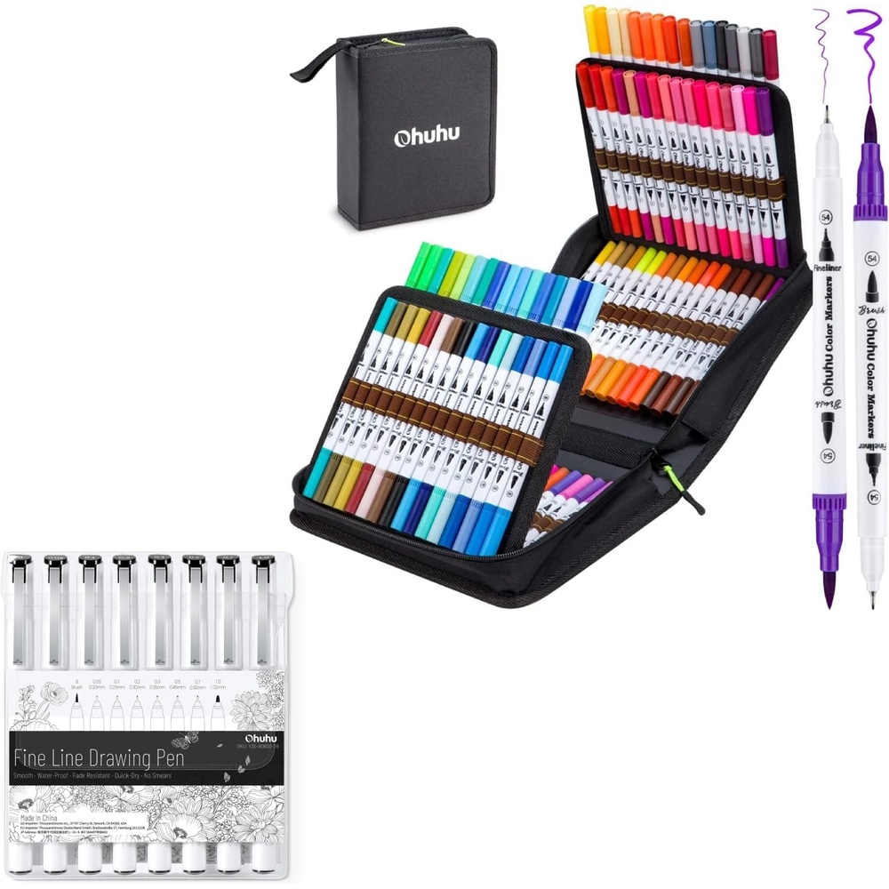 image:imageOhuhu Coloring Markers 100 Colors amp Fineliner Drawing Pens
