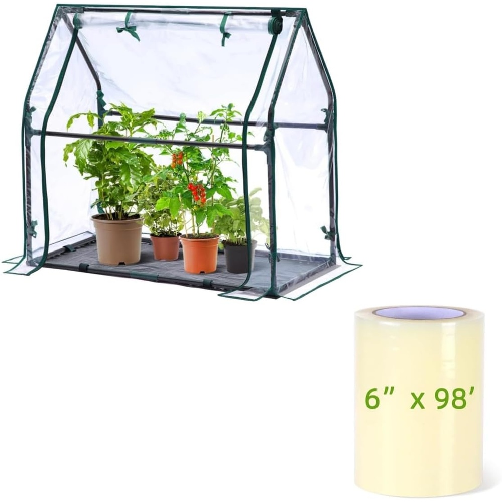 image:imageOhuhu Mini Greenhouse for Indoor Outdoor Greenhouse Repair Tape 6 x 98 63 mil Reinforced Clear Plastic